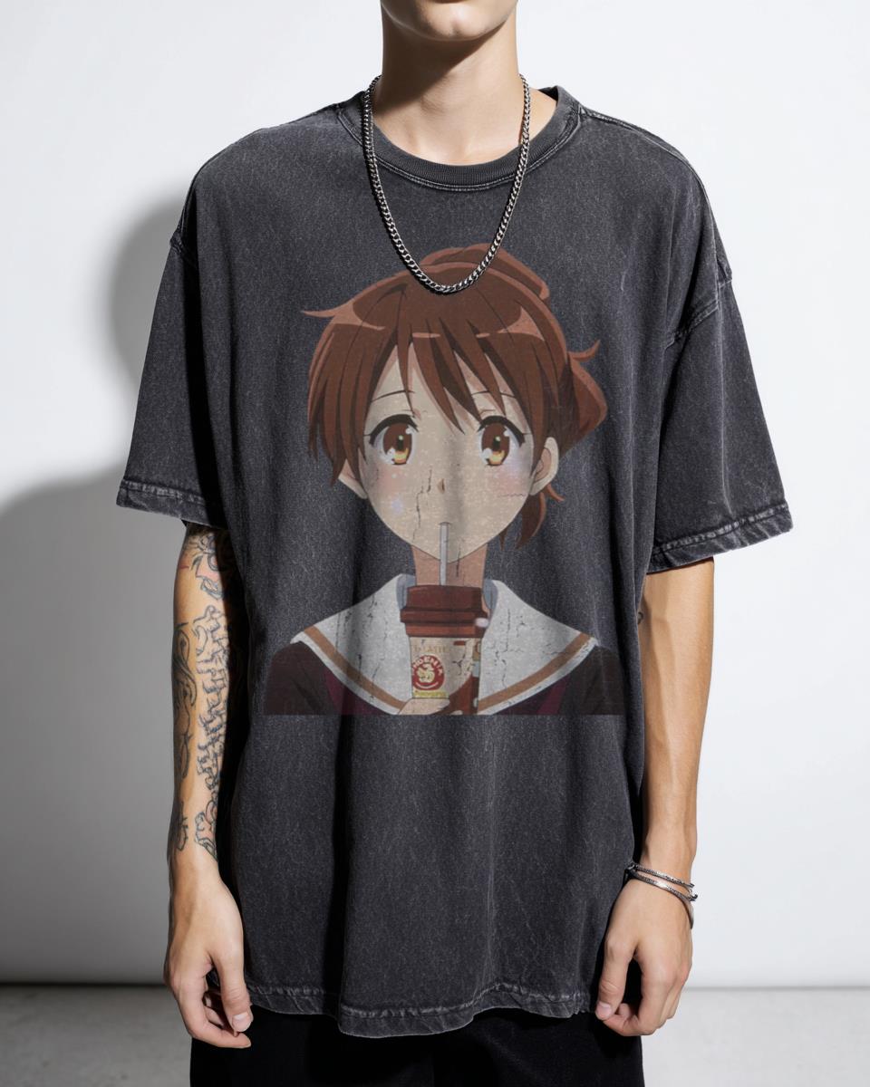 Kumiko Oumae Sipping Coffee Anime T-Shirt - Hibike Euphonium Manga Girl Unisex
