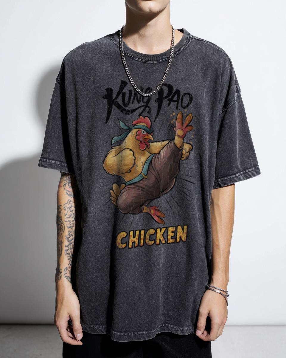 Kung Pao Chicken Funny Cartoon Rooster T-Shirt - Whimsical Culinary Humor Tee