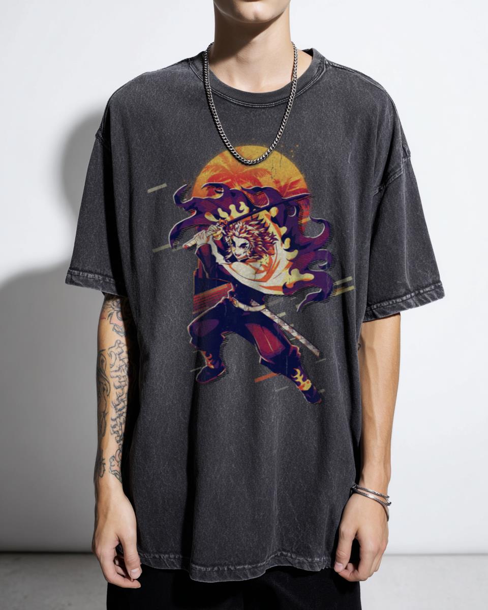 Kyojuro Rengoku Retro Art Demon Slayer T-Shirt - Vintage Kimetsu No Yaiba Anime