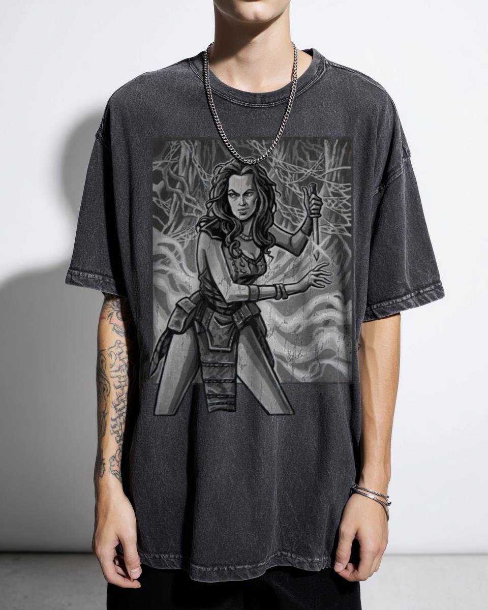 Leela Doctor Who 4th Doctor Companion T-Shirt - Classic Sci-Fi TV Show Unisex Black Acidwash