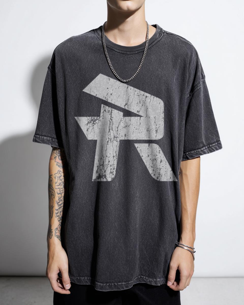 Letter R Logo Monogram Blue White Acidwash Tee