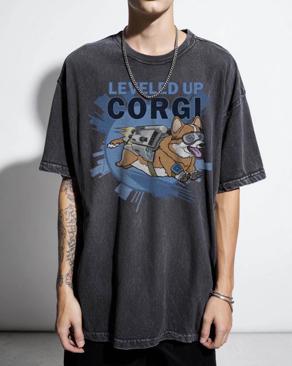 Leveled Up Corgi Manga Sci-Fi T-Shirt - Boss Level Dog Gamer Tee