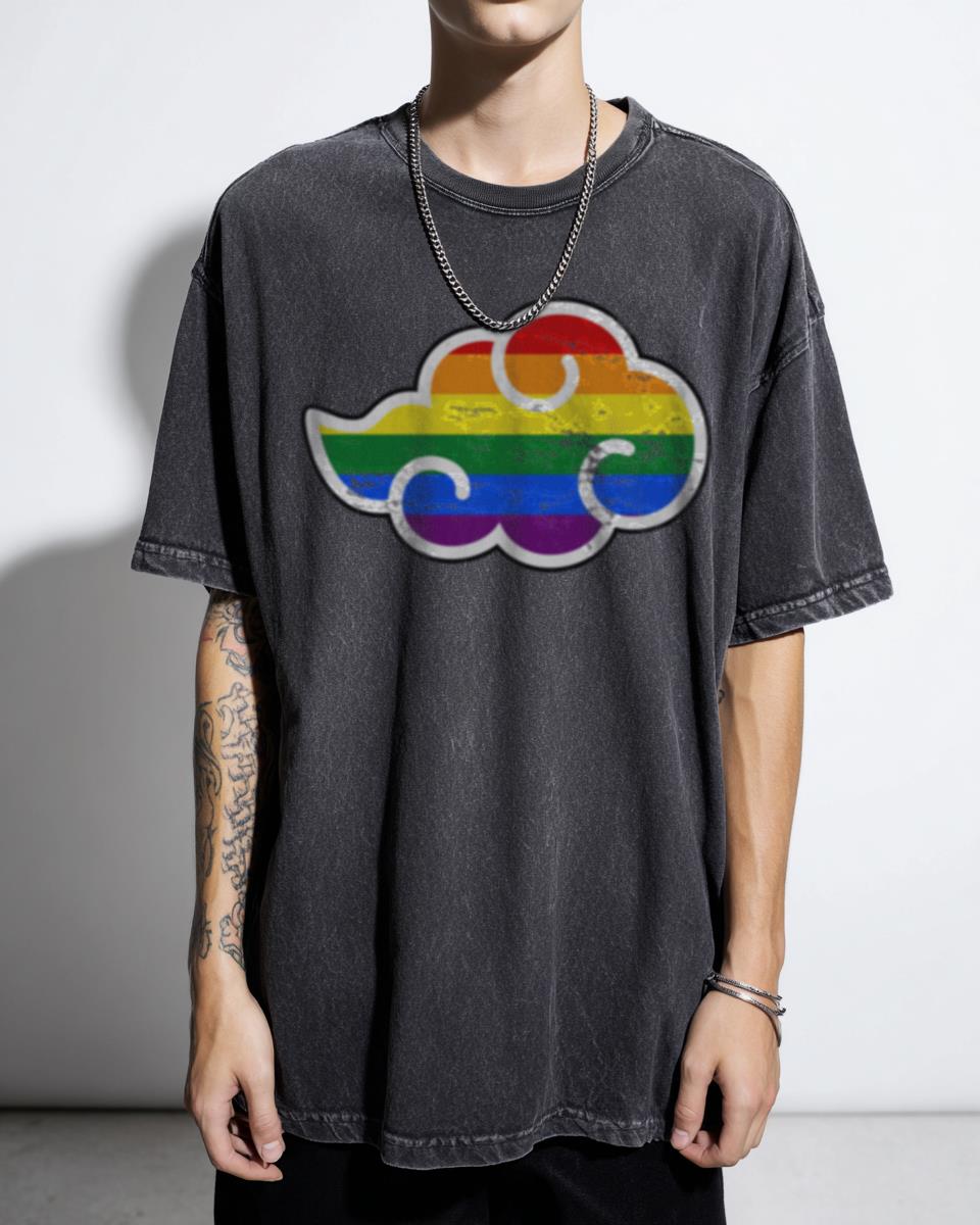 LGBT Cloud Fox Anime Pride Black Acidwash Tee