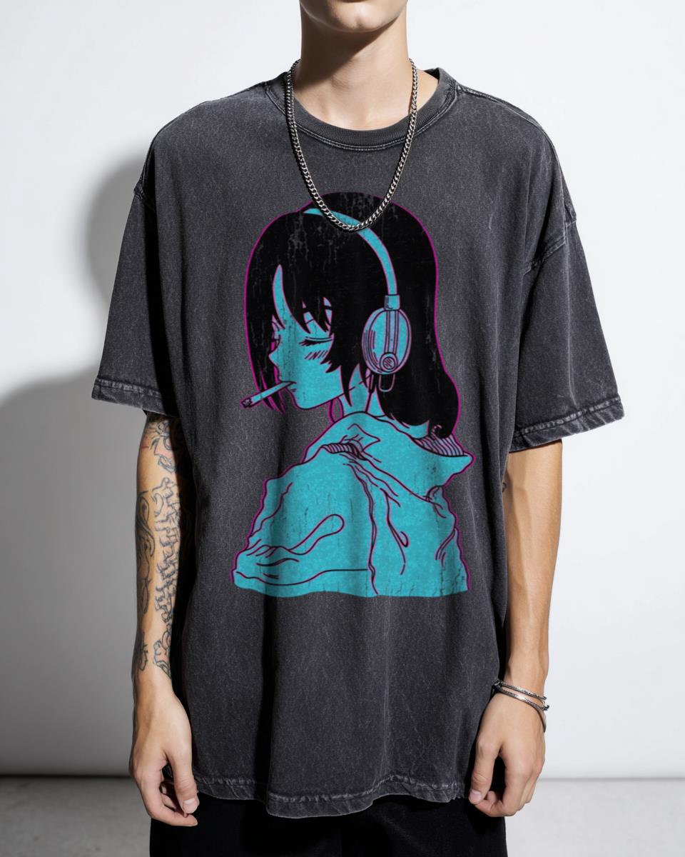 Lofi Smoke Anime Aesthetic T-Shirt - Chill Hip Hop Music Vaporwave Unisex Tee
