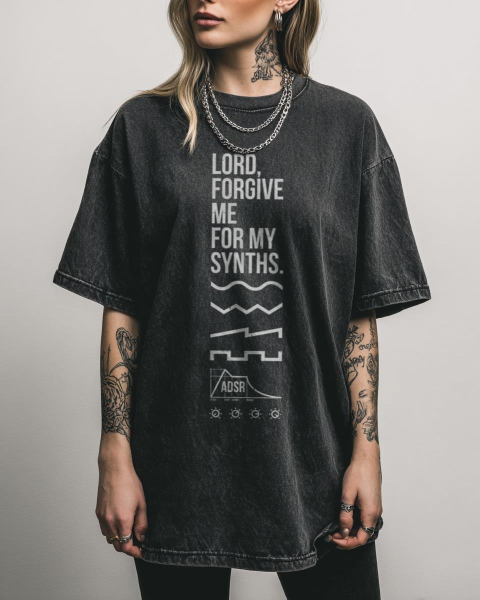 Lord Forgive My Synths Retro Electronic Music T-Shirt – Techno Rave Clubbing Tee Men