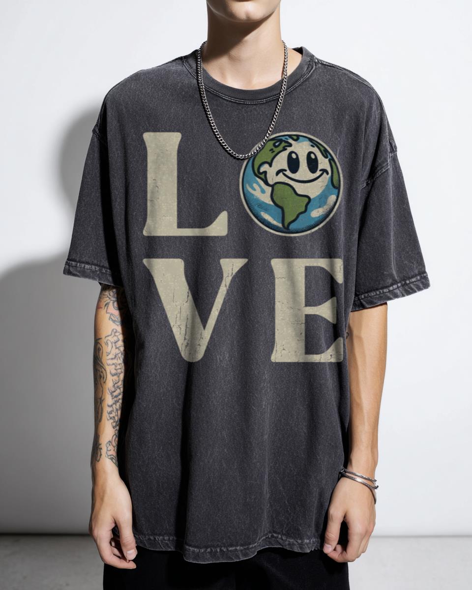 Love Earth Smiley Planet T-Shirt - Eco-Friendly Climate Change Awareness