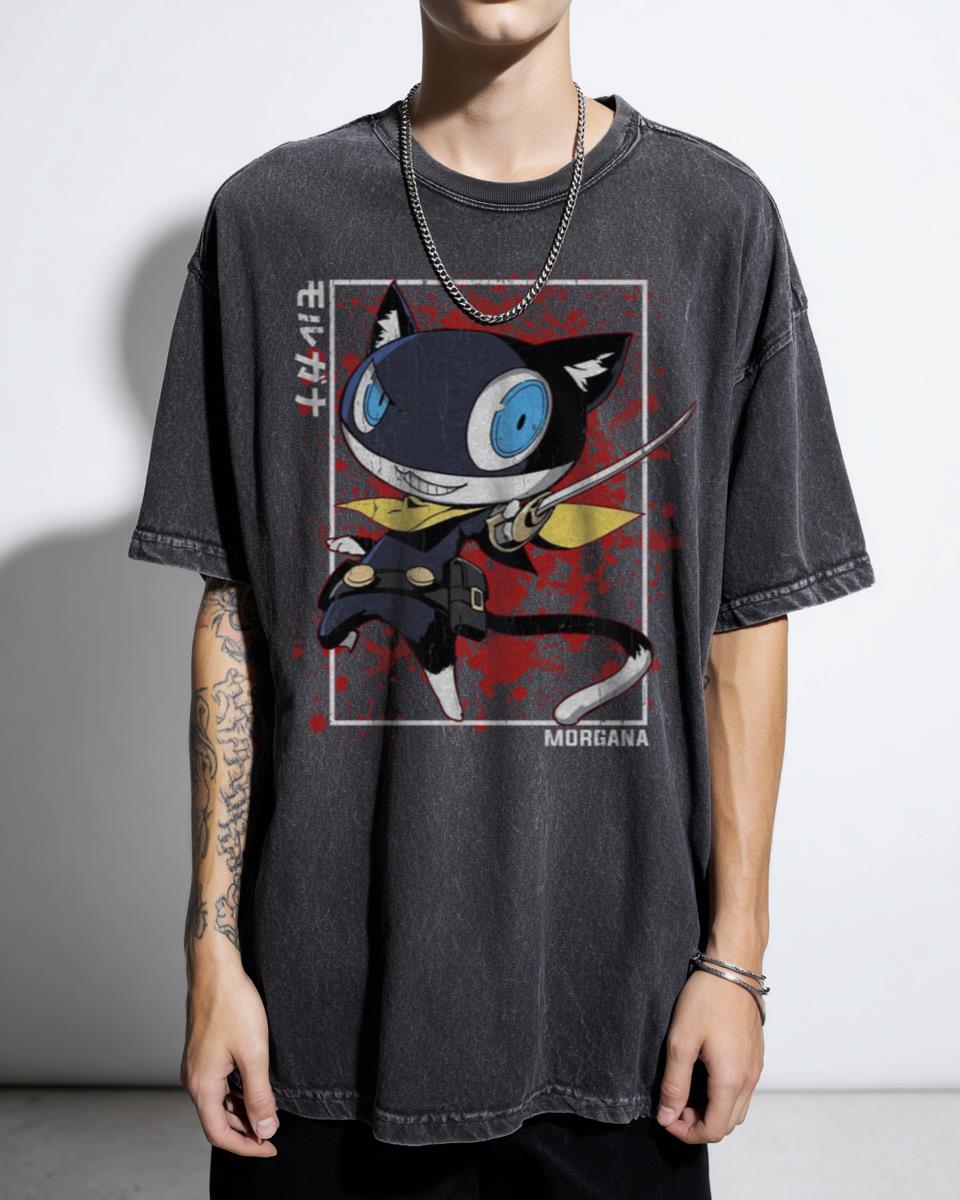 Loyal Morgana Persona 5 Anime Art T-Shirt - Gaming Feline Companion Apparel for Fans