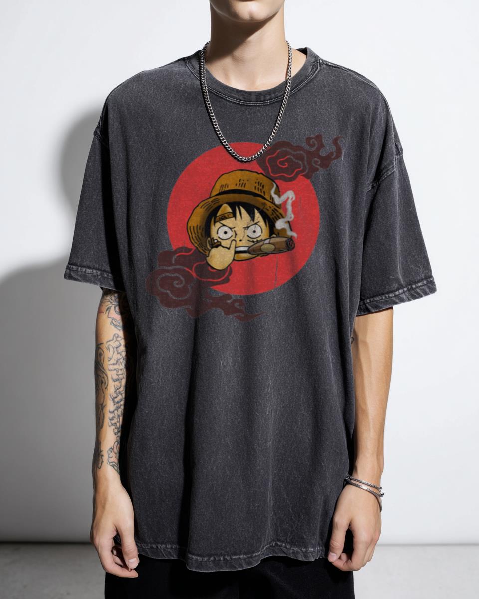 Luffy with Cigarette One Piece T-Shirt - Aesthetic Anime Japan Meme