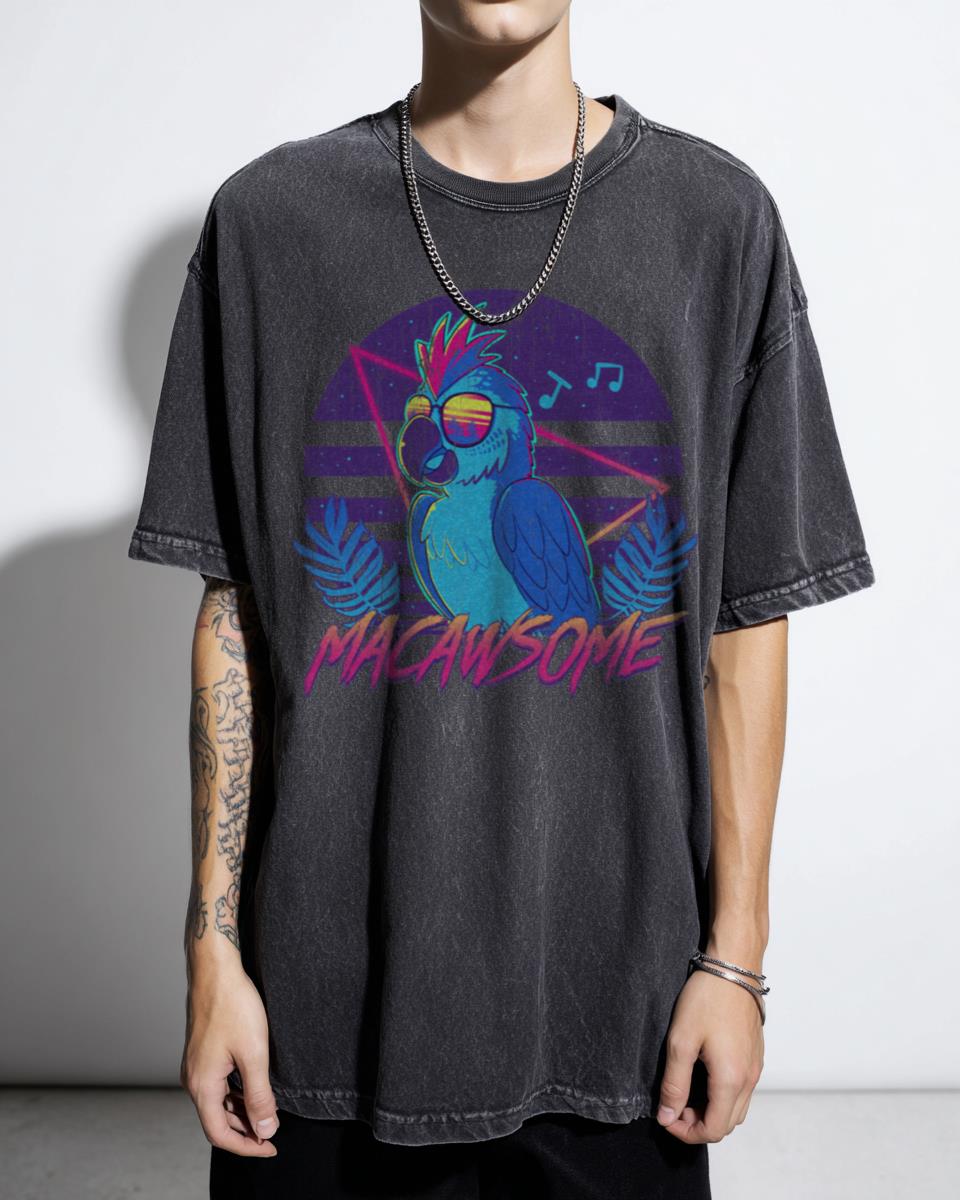 Macawsome 80s Retro T-Shirt | Tropical Parrot Summer Tee