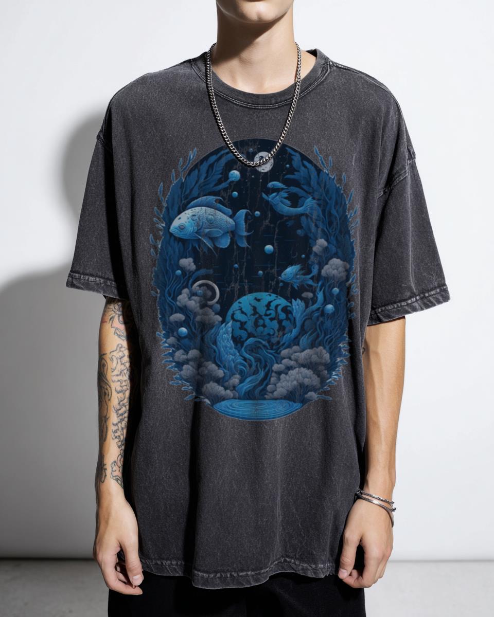 Magical Blue Ocean Fish Yin Yang T-Shirt - Marine Life Mythology Apparel Unisex