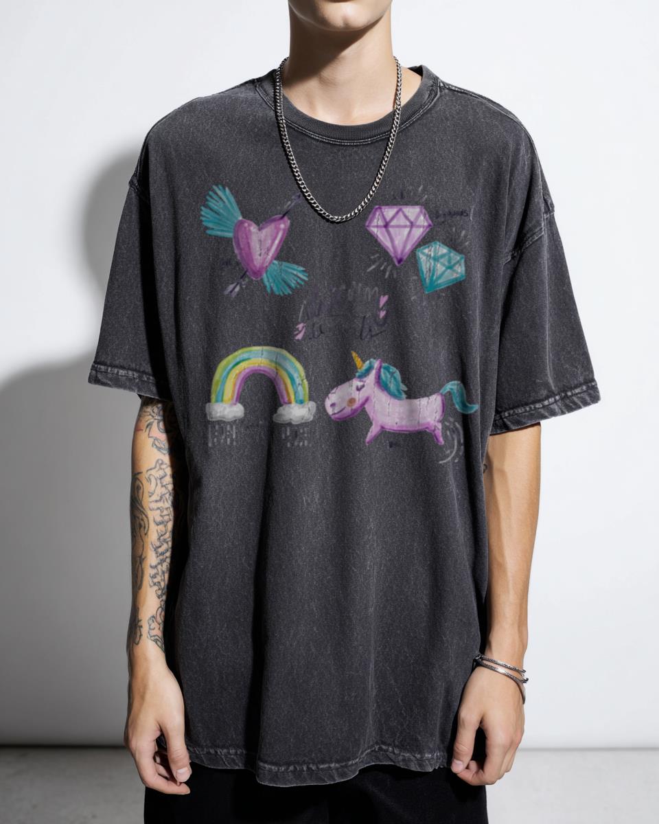 Magical Unicorn Elements Rainbow T-Shirt - Cute Fantasy Diamond Horn Tee