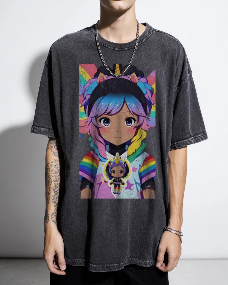 Magical Unicorn Girl Anime T-Shirt - Afro Fantasy Black Girl Magic