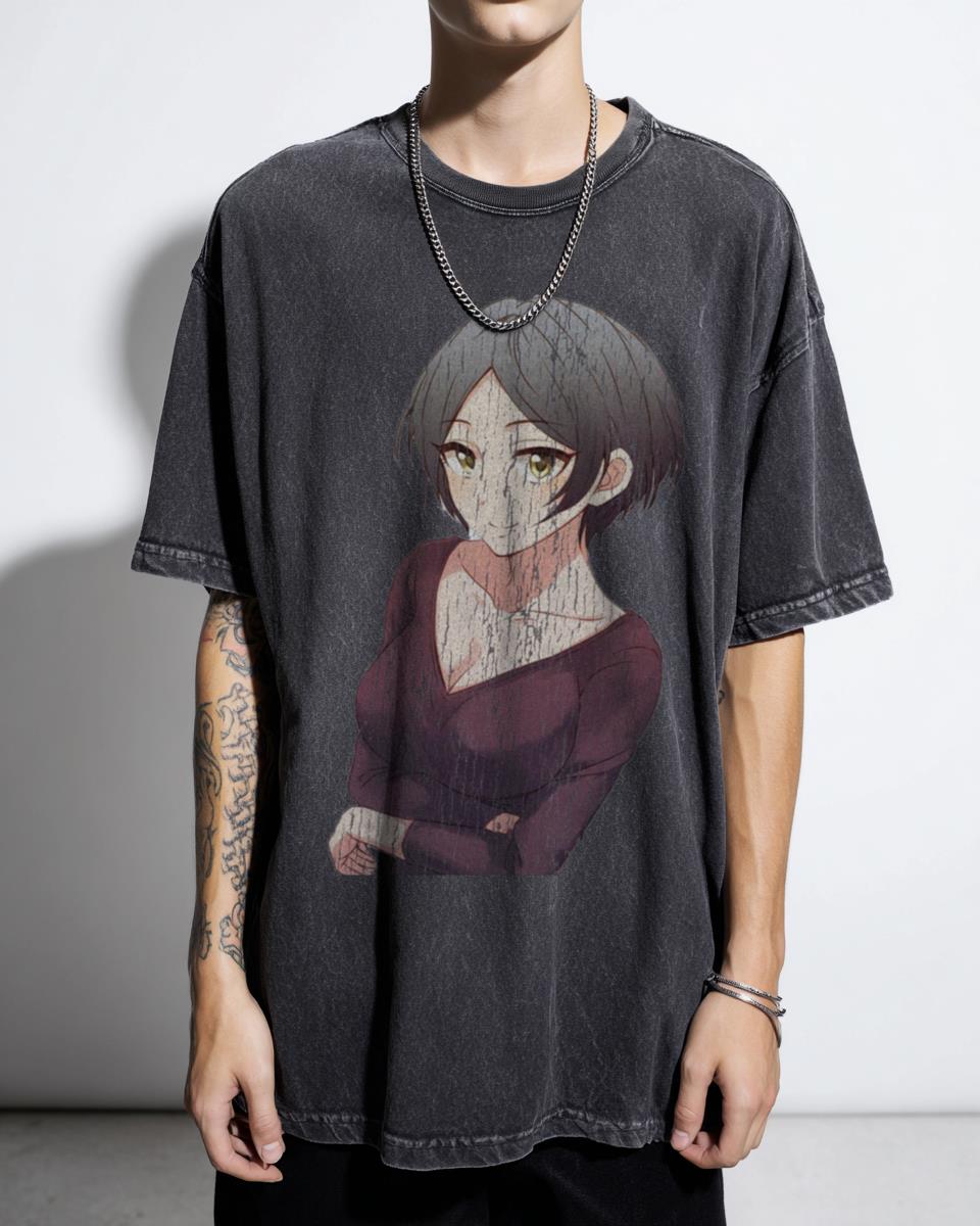 Manga Girl T-Shirt | Colorful Anime Gaming Graphic Acidwash Tee