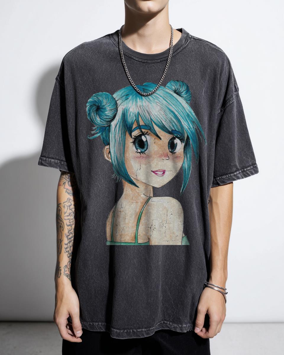 Manga Pixie Cute Kawaii Anime Girl T-Shirt - Japanese Cartoon Face Art Unisex