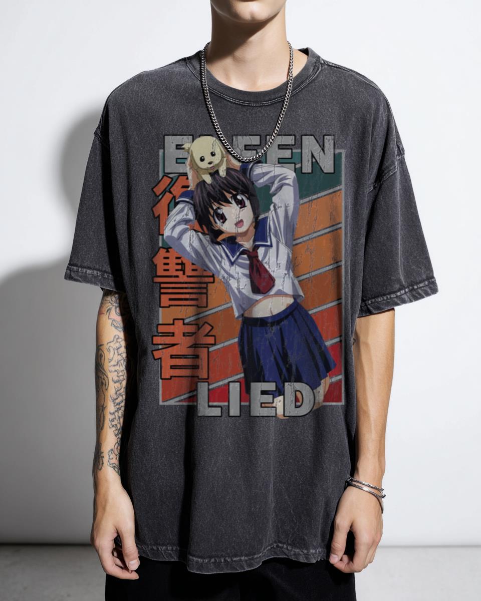 Mariko Elfen Lied Anime Manga T-Shirt - Dark Fantasy Sci-Fi Retro Stripe Unisex