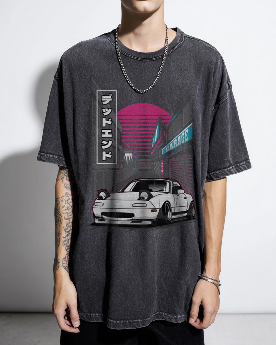Miata Japanese Street Synthwave T-Shirt - Retro Cyberpunk JDM Car Art