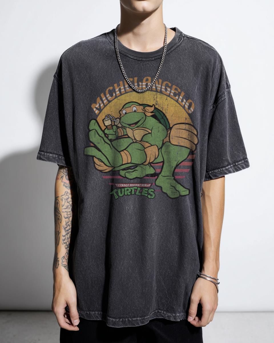 Michelangelo Sunset Retro Art T-Shirt - TMNT Mikey Vintage Cartoon