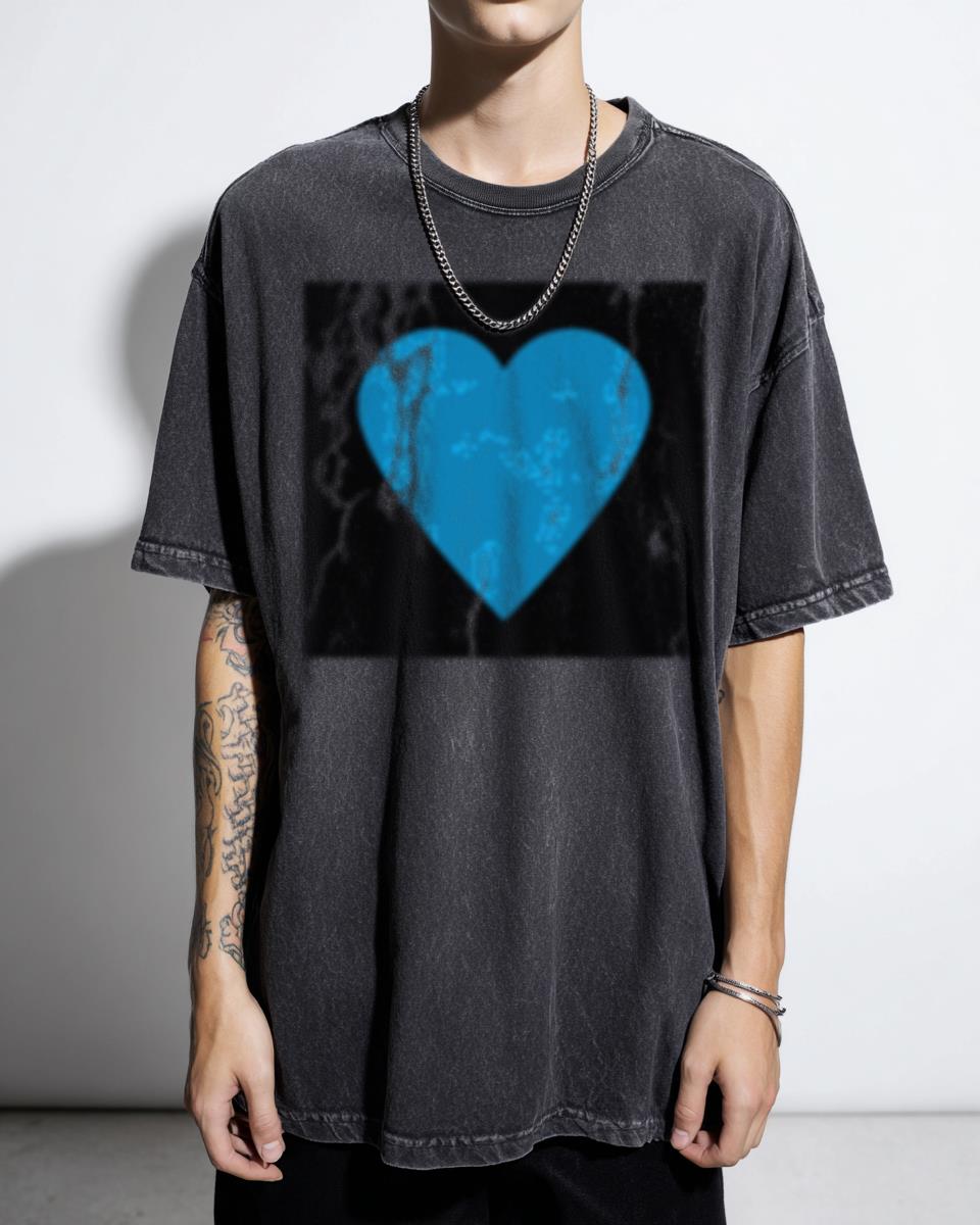 Minimalist Blue Heart Modern Art T-Shirt - Cute Love Meme Trend Unisex