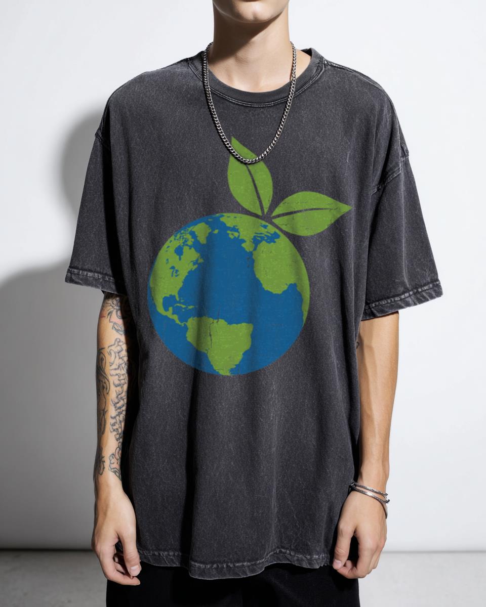 Minimalist Green Planet Earth Environment T-Shirt - Nature Protection Eco Tee