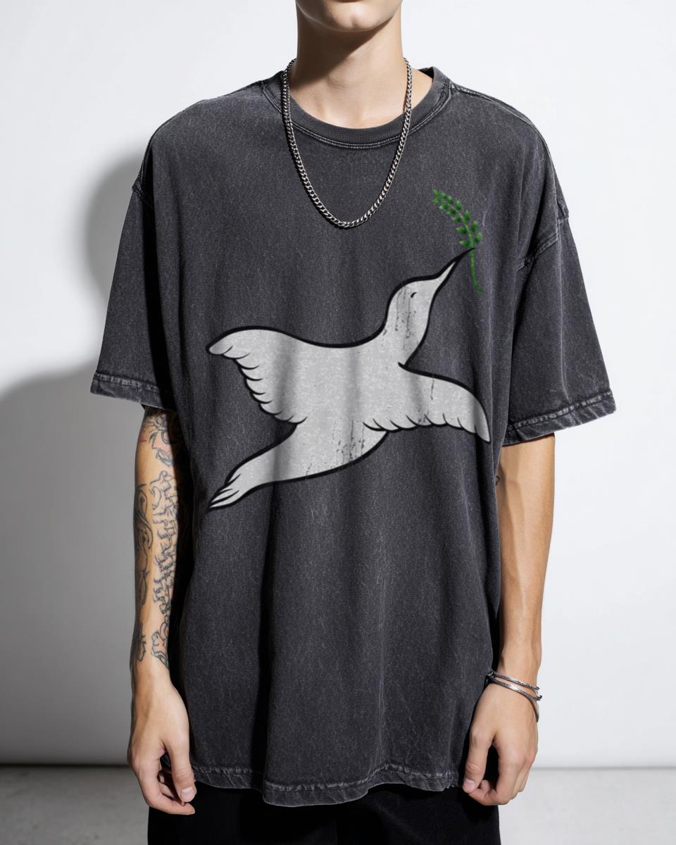 Minimalist Kawaii Peace Dove Bird Line Art T-Shirt - Adorable Wildlife Animal Lover Unisex