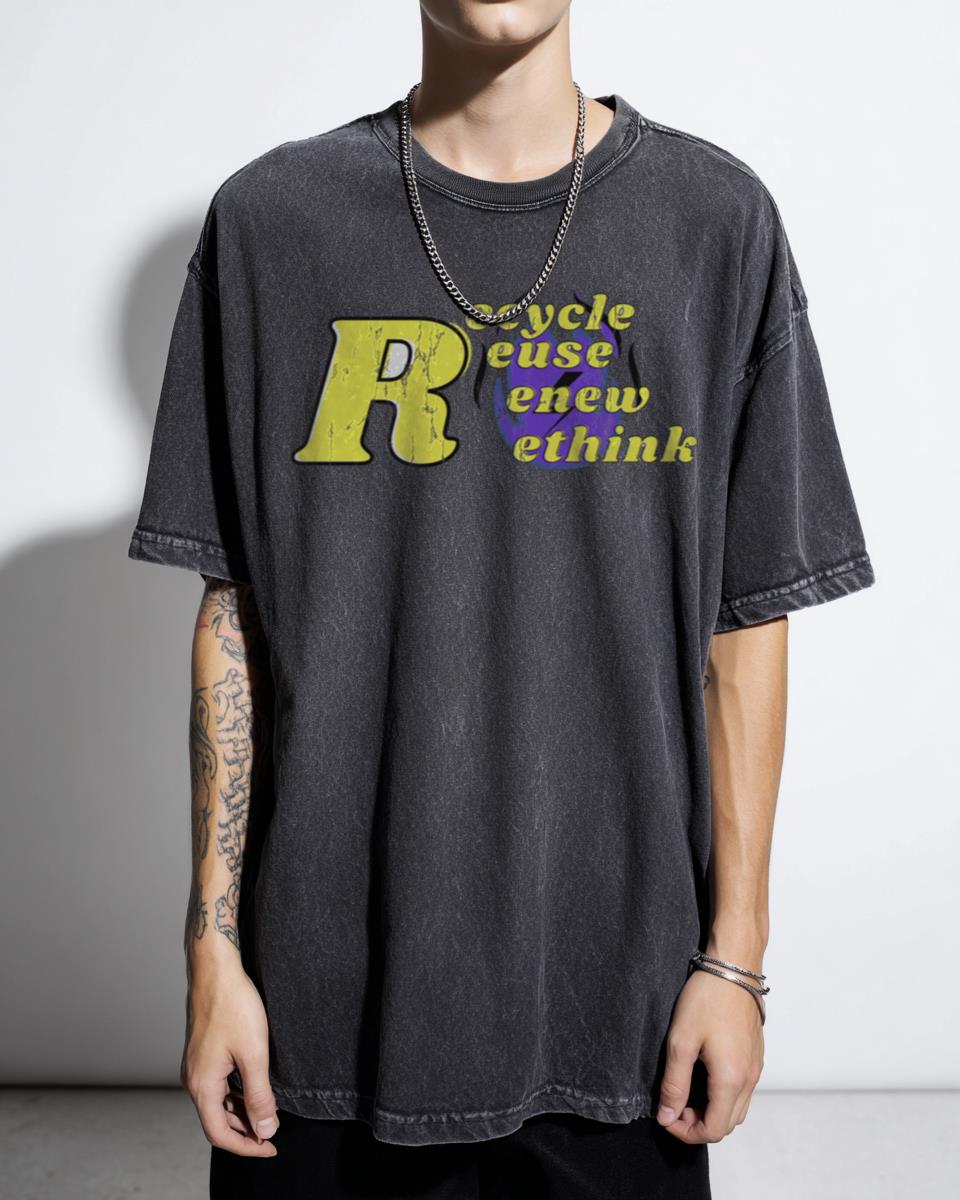 Minimalist 'Recycle Reuse Renew Rethink' Typography T-Shirt - Environmental Slogan Unisex Tee