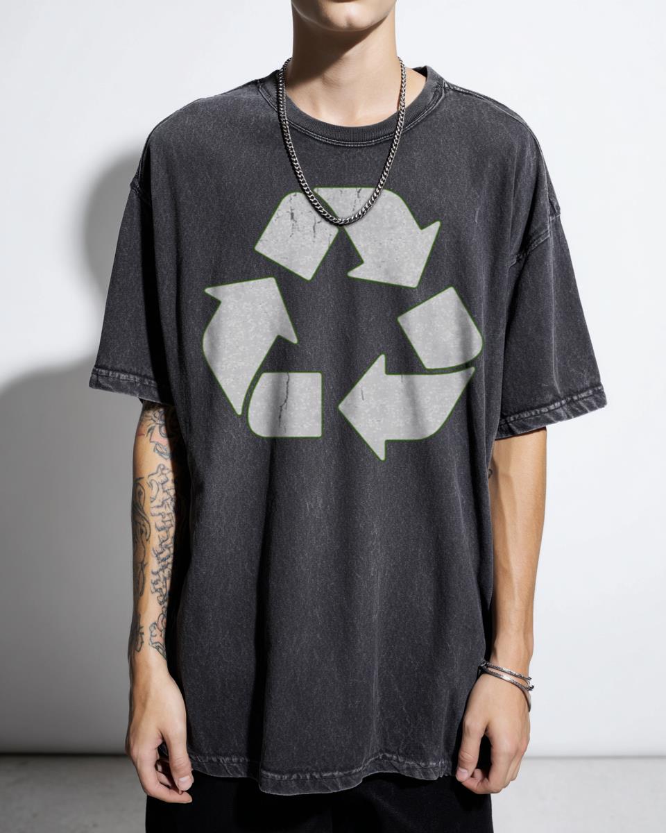 Minimalist Recycle Symbol T-Shirt - Go Green Organic Living Unisex (White Design)