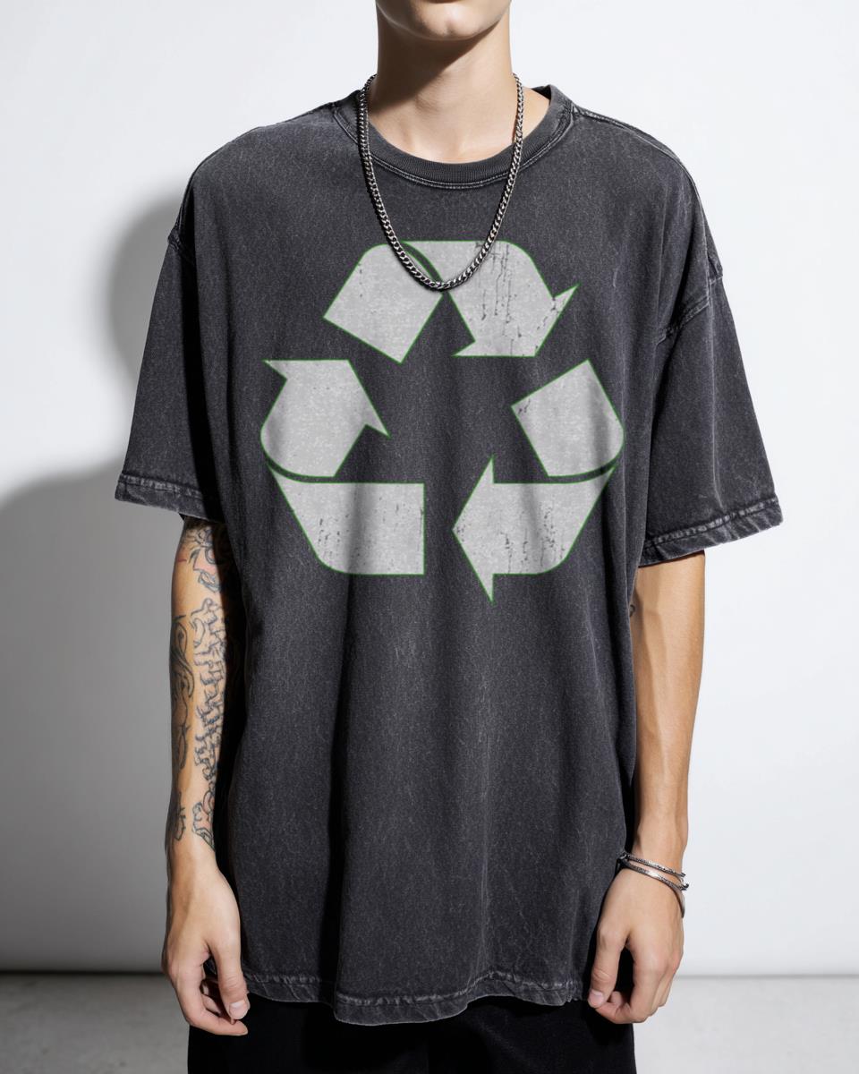 Minimalist White Recycling Symbol T-Shirt - Eco-Friendly Conservation Apparel Unisex