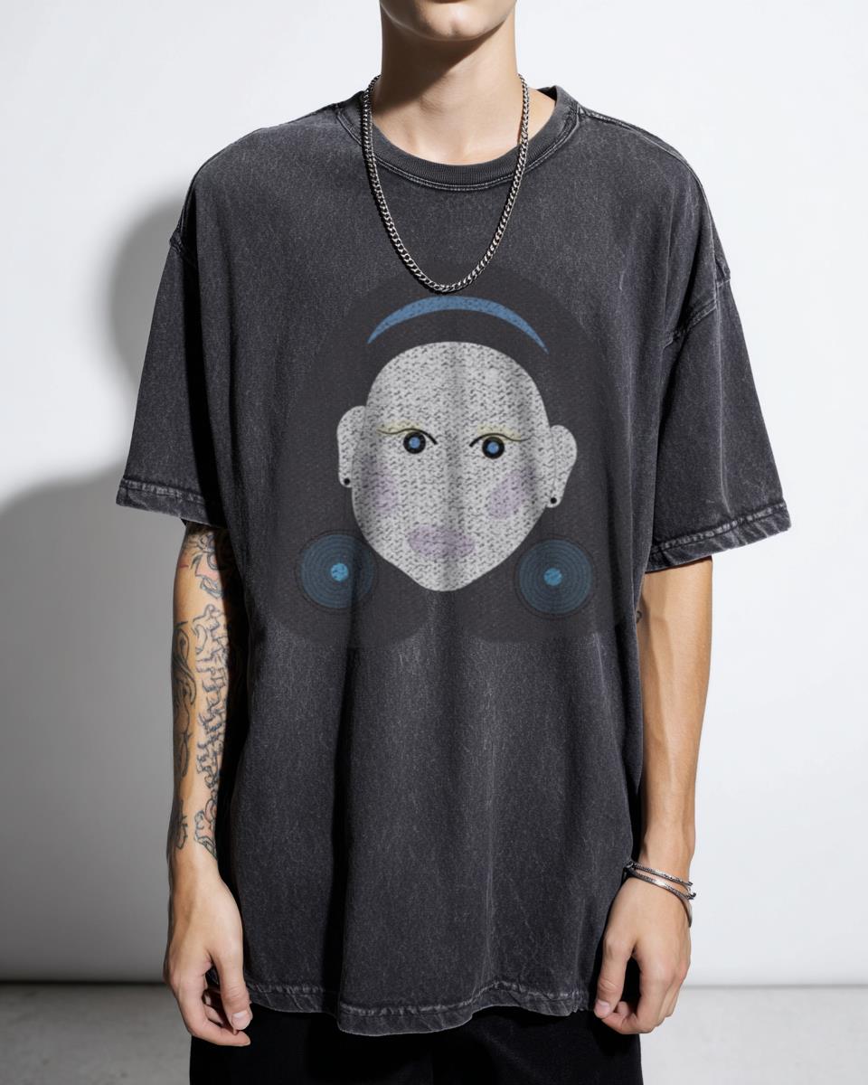 Minimalist Woman Face T-Shirt | Black Hair Cartoon Art Tee