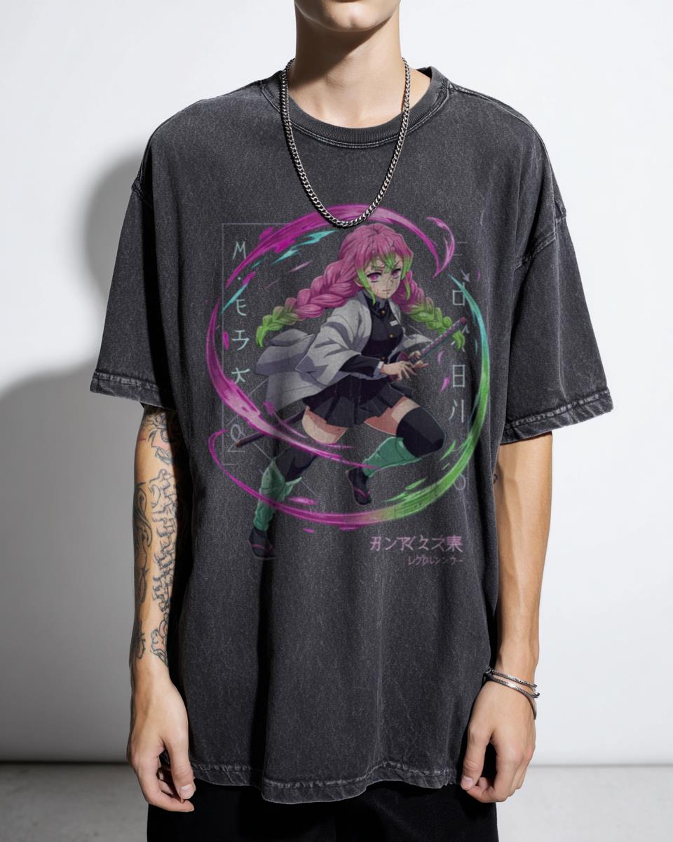 Mitsuri Kanroji Black Acidwash Tee | Demon Slayer Anime Style