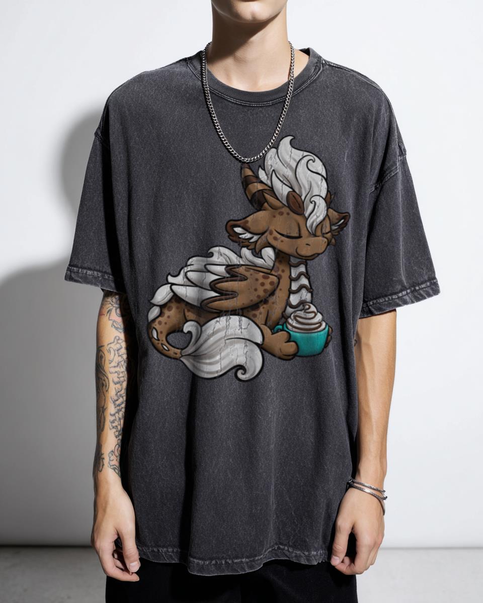 Mocha Coffee Beans Dragon Dragonsandbeasties T-Shirt - Hot Chocolate Latte Art Unisex