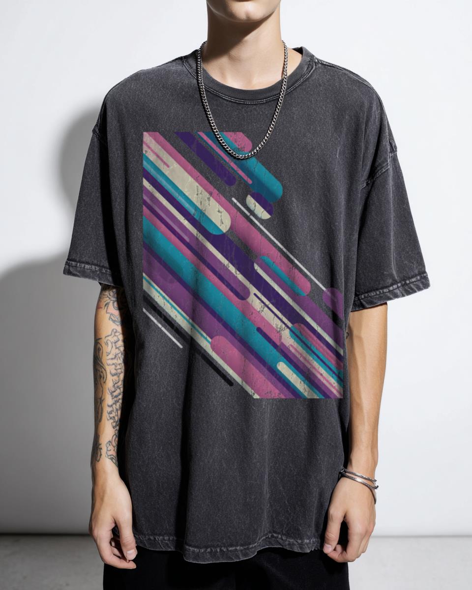 Modern Abstract Lines Pattern T-Shirt - Colored Geometric Design Unisex Tee