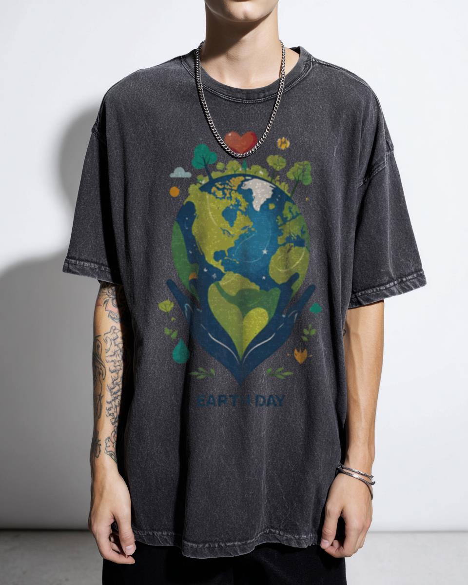Modern Earth Heart Aesthetic T-Shirt - Earth Day Environmental Activist Unisex