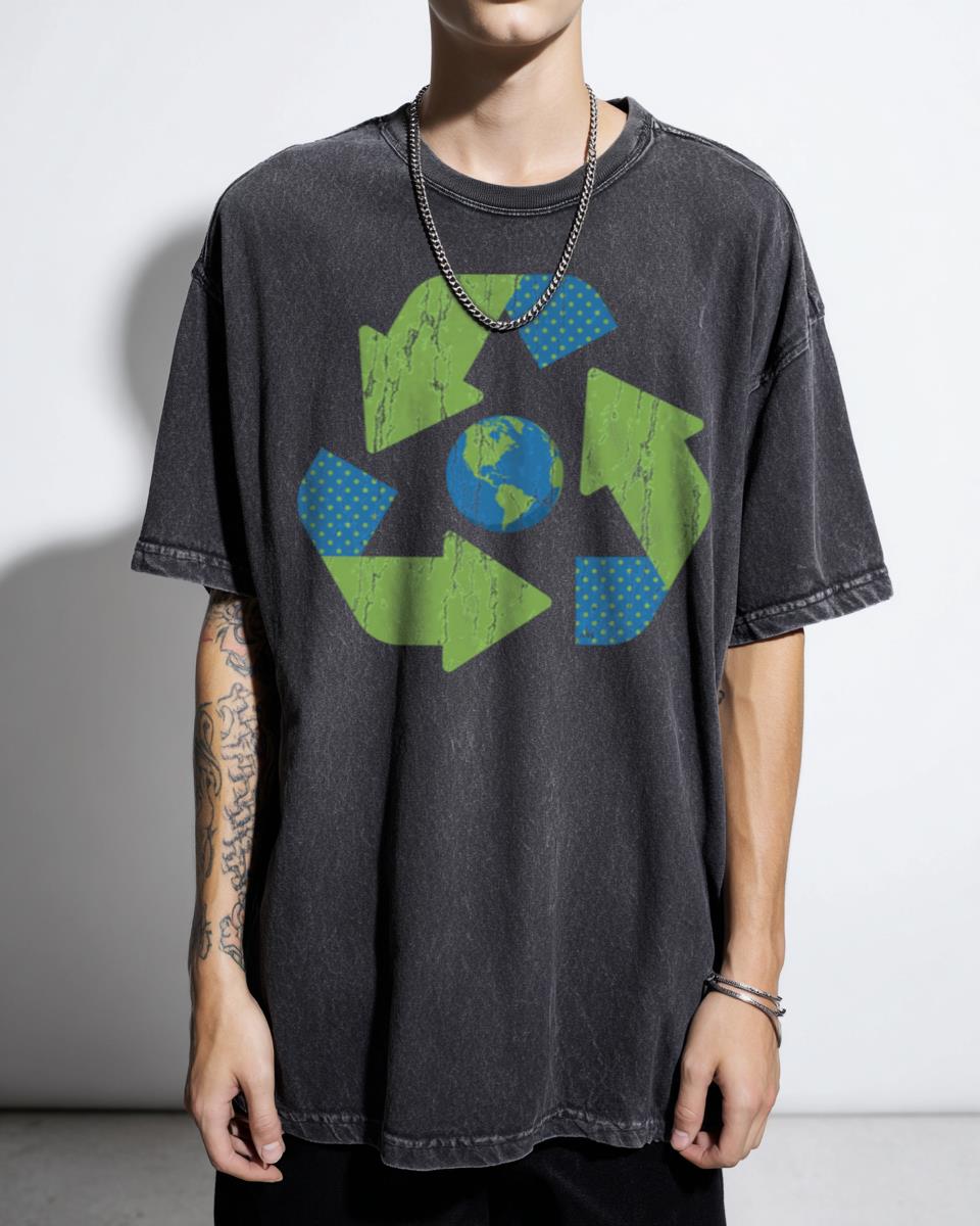 Modern Earth & Recycle Symbol T-Shirt - Green Planet Eco Lifestyle