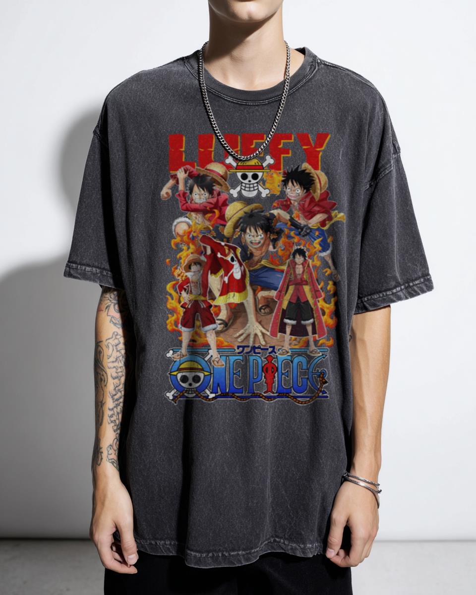 Monkey D. Luffy Vintage One Piece Anime T-Shirt - Grand Line Pirate King Fan Art
