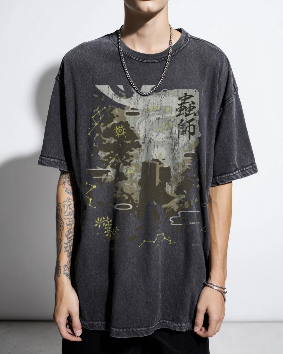 Mushishi Ginko Anime Black Acidwash T-Shirt
