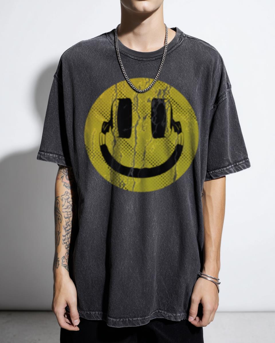 Music Smile Acid DJ Headphone Icon T-Shirt - Electronic Dance Music Fan