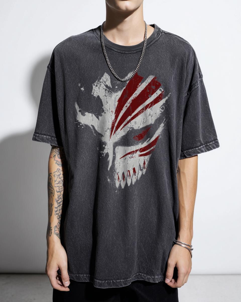 Mysterious Dark Red Hollow Mask Anime T-Shirt - Edgy Japanese Style