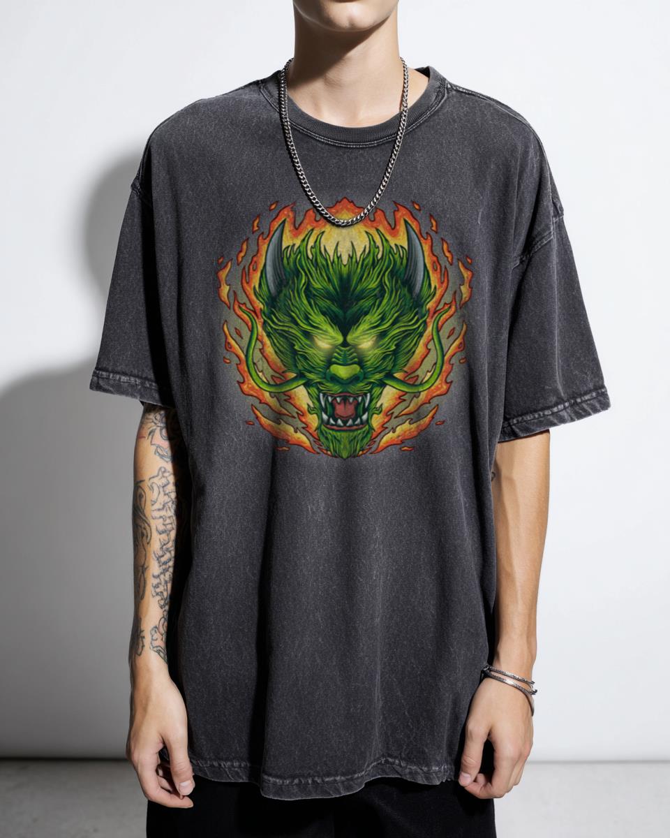 Mythic Dragon On Fire Anime Fanart T-Shirt - Fantasy Flame Dragon Ball Z Style