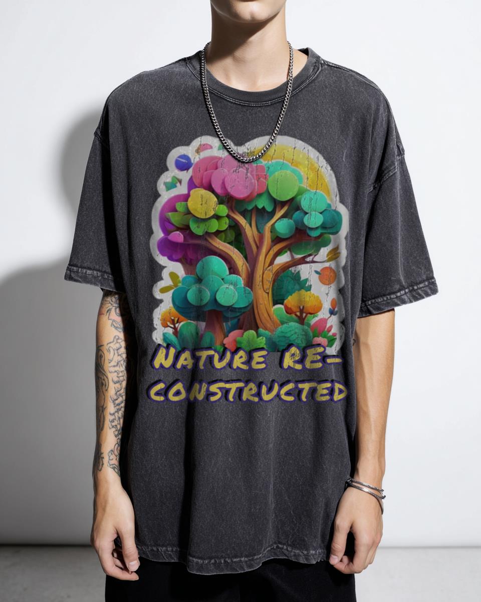 Nature Re Constructed Paper Clay Style T-Shirt - Vibrant Eco Art Illustration