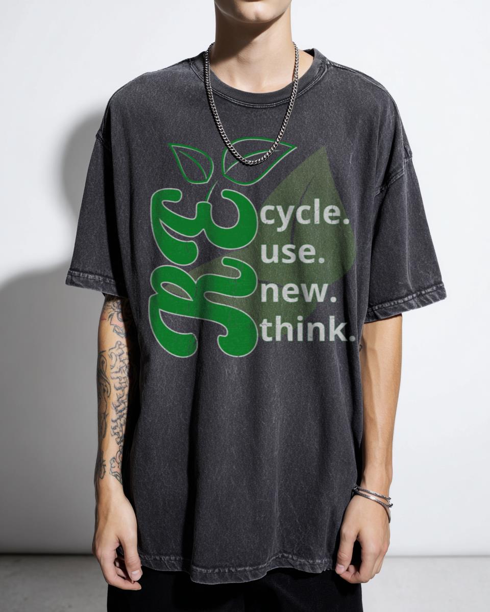 Nature 'Recycle Reuse Renew Rethink Crisis' Environmental Activism T-Shirt - Earth Day Sustainability Unisex
