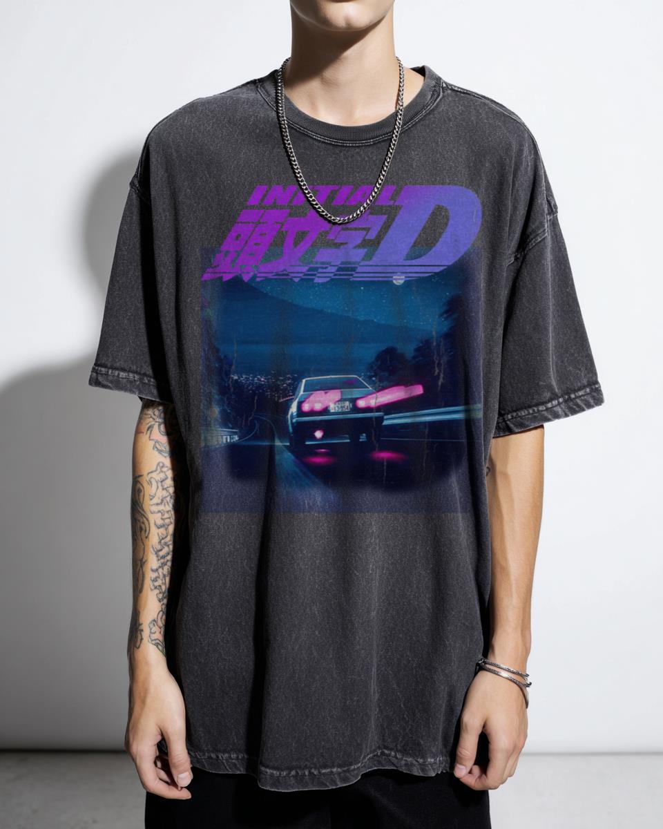 Neon AE86 Initial D Drift Racing T-Shirt - 90s Anime JDM Aesthetic Unisex