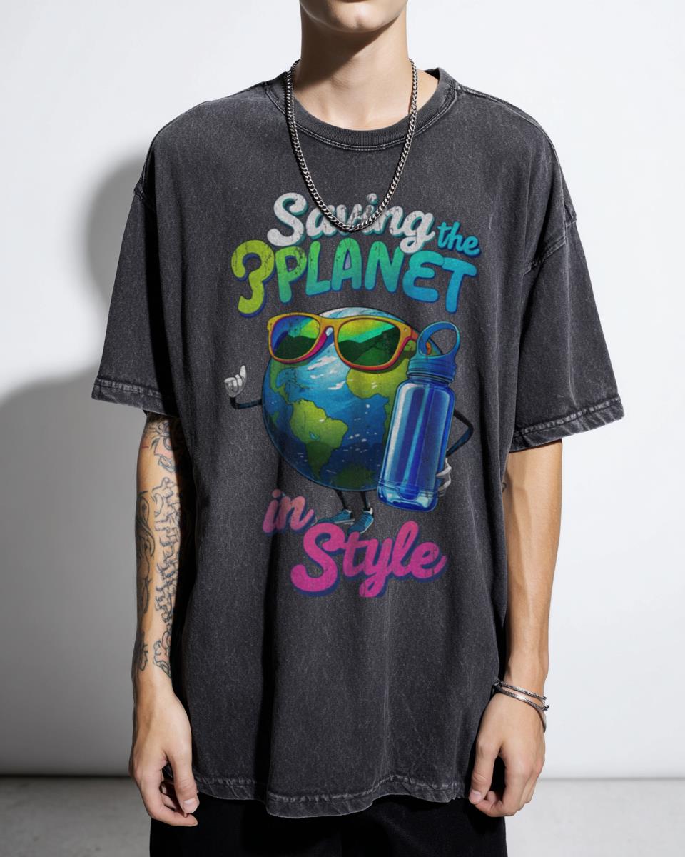 Neon Glowing Save The Planet T-Shirt - Vibrant Sustainability Style Tee