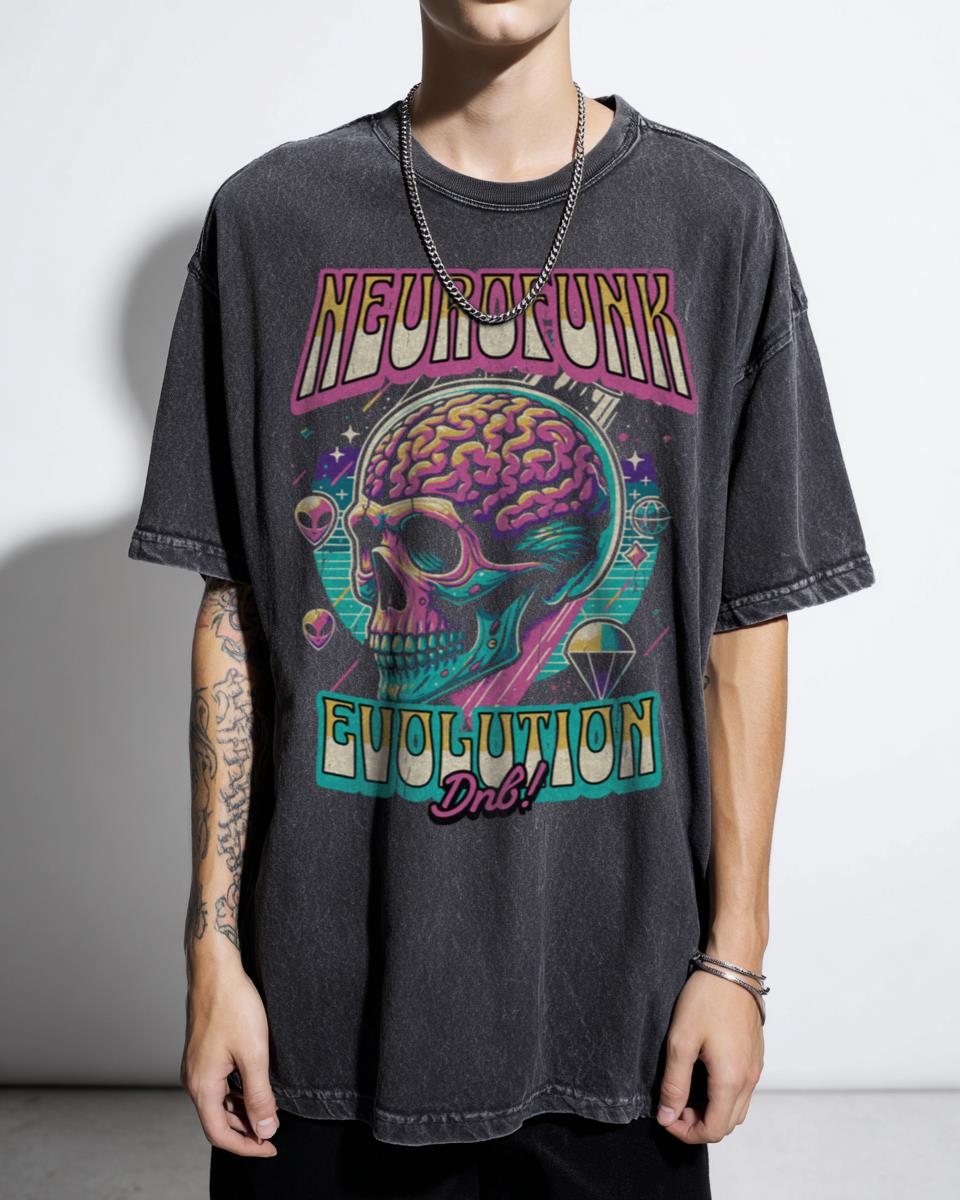 NEUROFUNK Dnb Evolution Electronic Music T-Shirt - Teal Pink Rave DJ Apparel