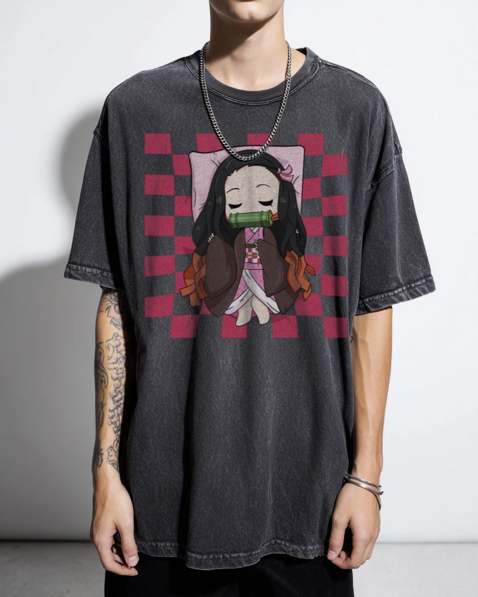 Nezuko Kamado Sleeping Cute Demon Slayer T-Shirt - Kawaii Anime Fan Art