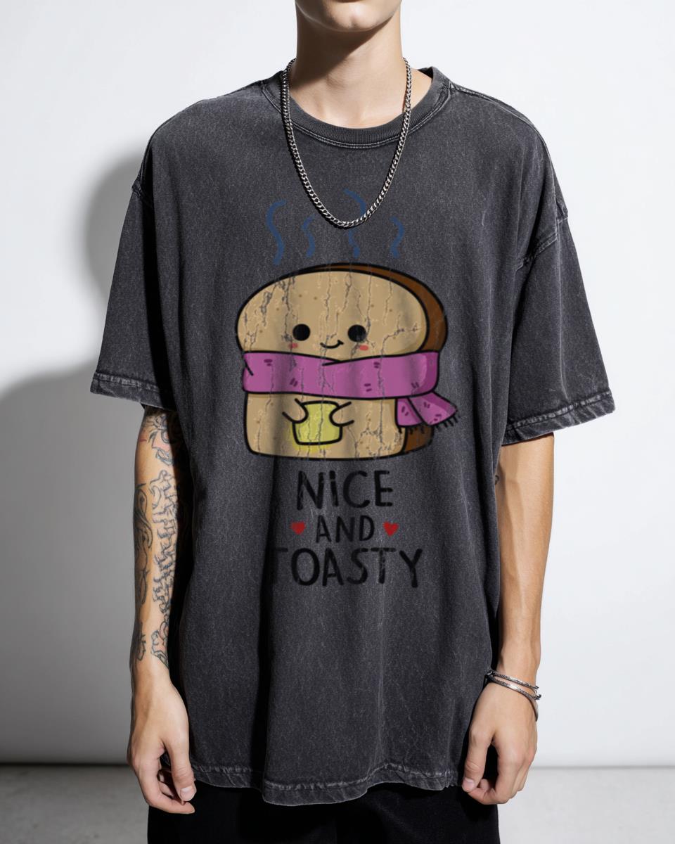 Nice And Toasty Funny Toast Puns Cute Cartoon T-Shirt - Breakfast Foodie Humor Tee Unisex