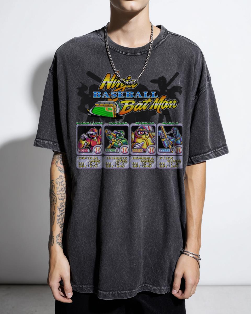 Ninja Baseball Bat Man Retro Arcade T-Shirt - 90s Vintage Video Game