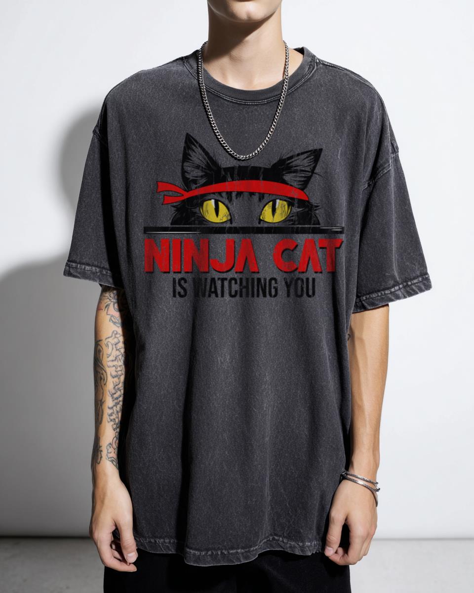 Ninja Cat is Watching You T-Shirt - Funny Black Cat Lover Maine Coon Unisex