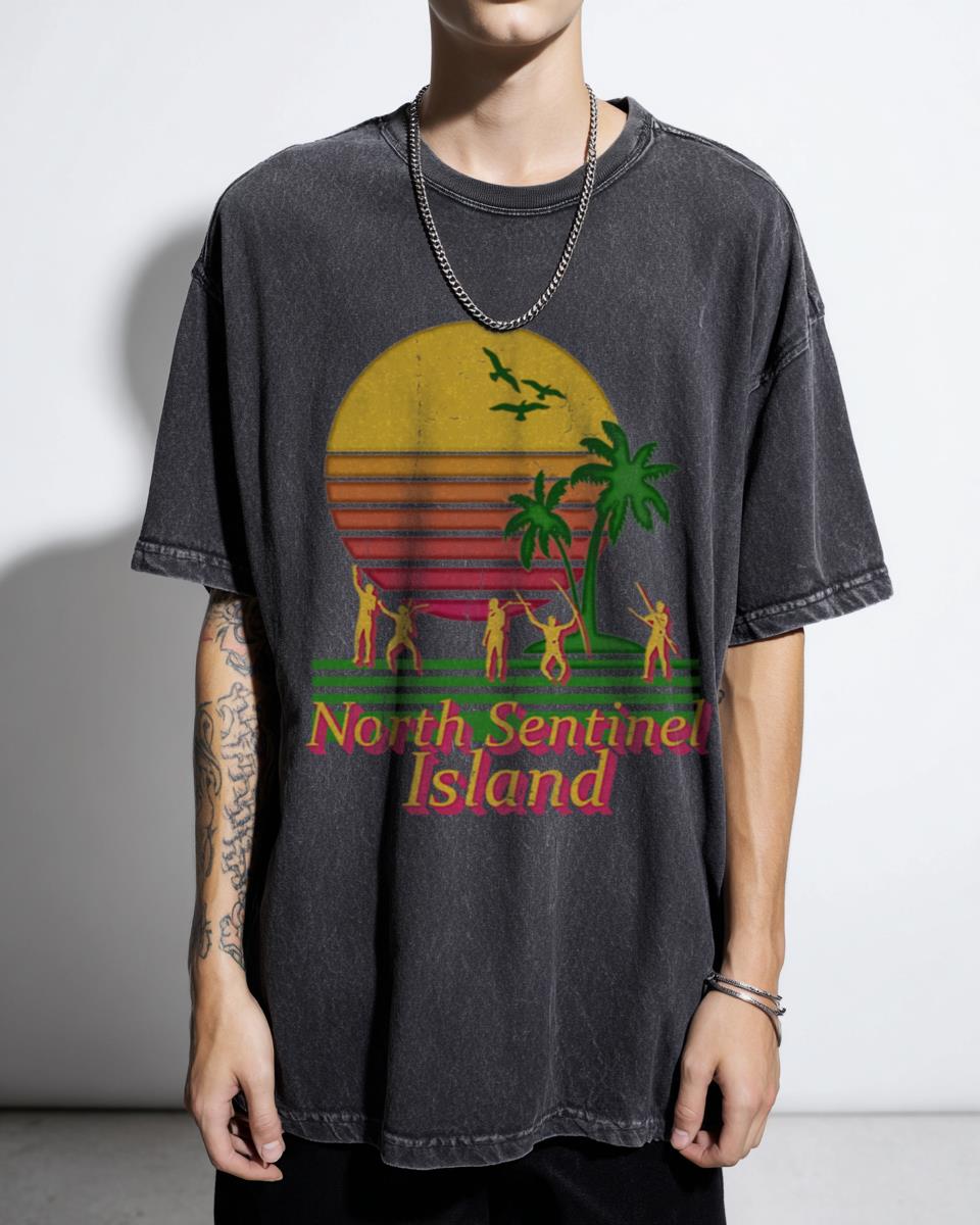 North Sentinel Island Tourism Vaporwave T-Shirt | Retro 80s