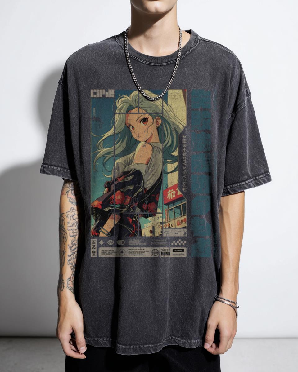 Nostalgic Anime Girl Sunset Street Graphic Tee