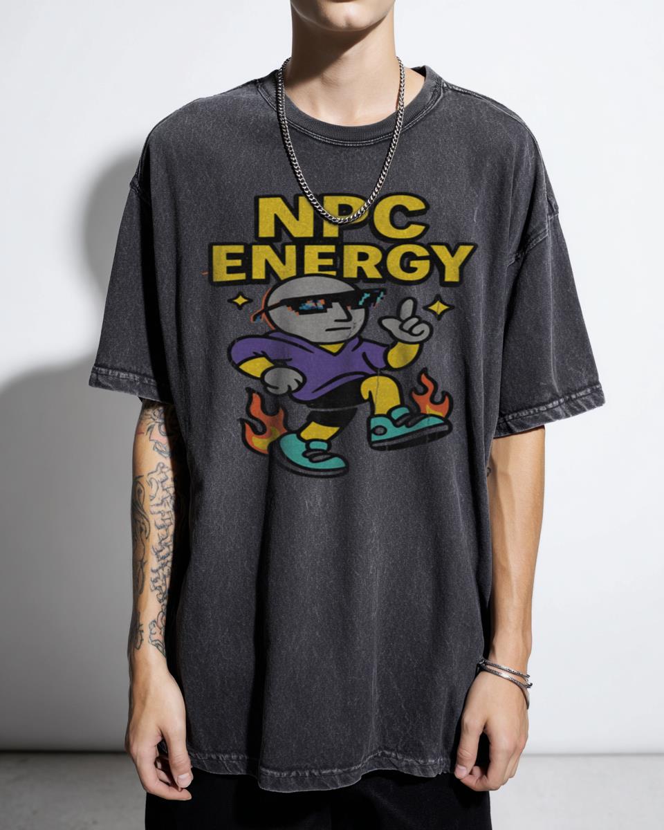 NPC ENERGY Funny Meme T-Shirt - Viral Glitch Art Internet Humor
